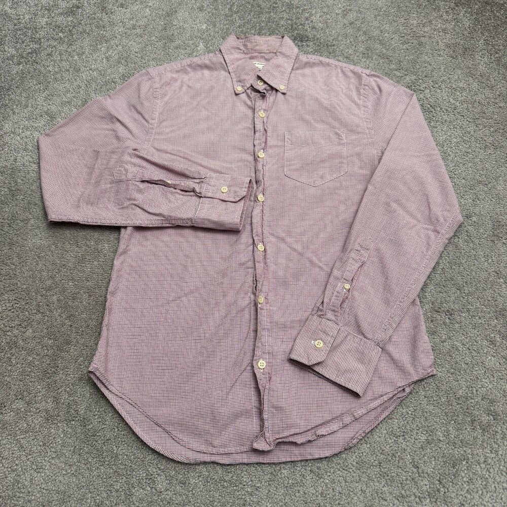 Club Monaco Slim Fit Tattersall Plaid Button Down Shirt Mens Small Long Red Blue